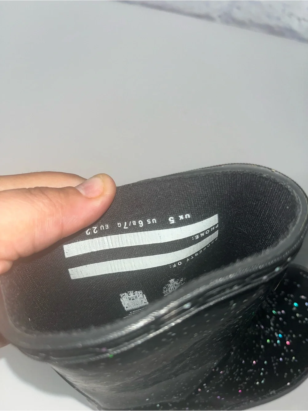Toddler Girl Starcloud Black Hunter Rain Boot Size 6.  Like new glitter